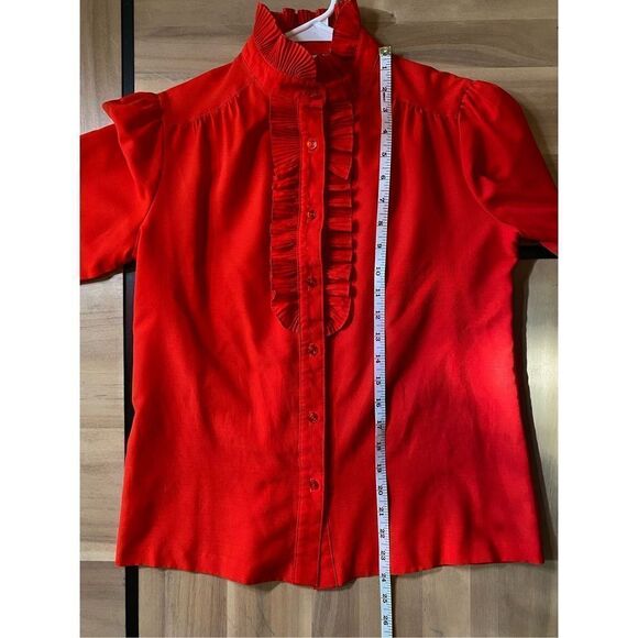 Vintage Pykettes Ruffled Red‎ Button Down - Picture 4 of 5